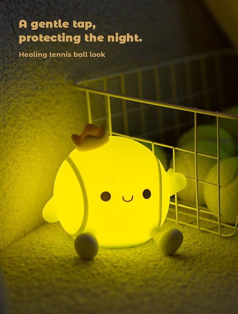 Tennis Silicone Tap Night Light, Soft LED Bedside Lamp with Touch Control, 2 Dimmable Levels, Eye-Caring Glow, Rechargeable Night Lamp for Kids Bedroom, Cute Gift for Tennis Lovers 2026 - $25.99 –P8