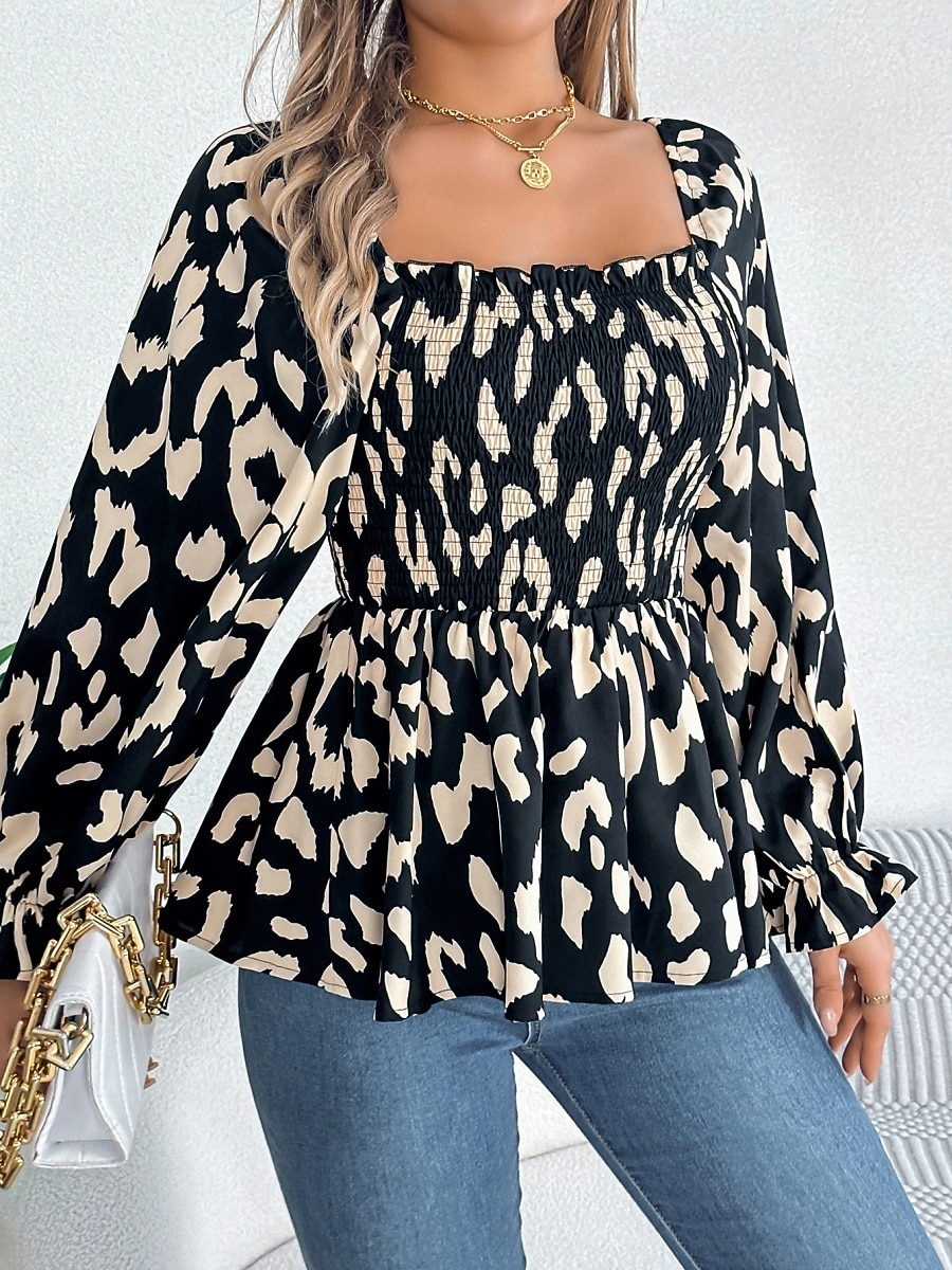 Per donna Camicia Blusa Top in chiffon Leopardo Elegante Classico Moderno Manica Lunga Collo quadrato Top Regolari Quotidiano Ferie Uscire Nero Bianco Verde Primavera Autunno del 2026 a $27.99 –P15