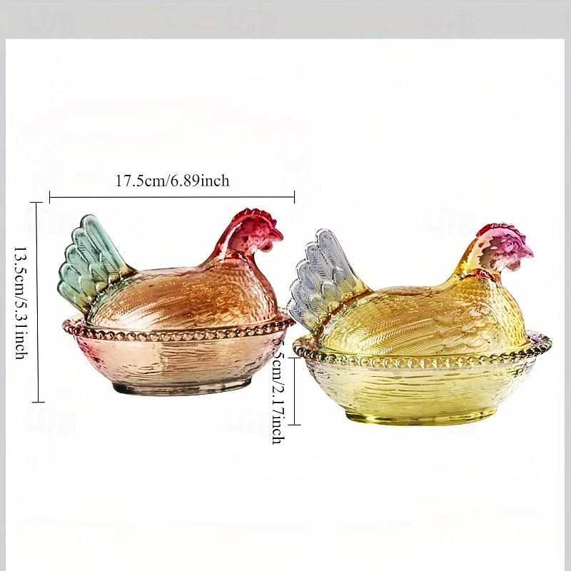 vintage lasinen kananpesäkulho kannella, suuri jalustallinen kukkokarkkikulho &kristallinen välipalapurkki, maalaistalon kananpesäpöydän sisustus, sopii välipaloille, jälkiruoalle, kekseille 2026 - $30.99 –P9