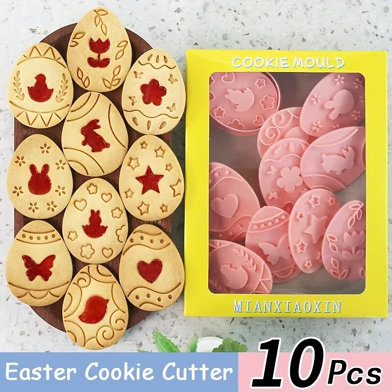 مجموعة قوالب تقطيع بسكويت عيد الفصح، ١٠ قطع من قوالب ضغط البسكويت، مجموعة قوالب تقطيع بسكويت بيض عيد الفصح مع مجموعة طوابع ضغط، أدوات مطبخ، طوابع بسكويت بلاستيكية 2026 - $9.99 –P2
