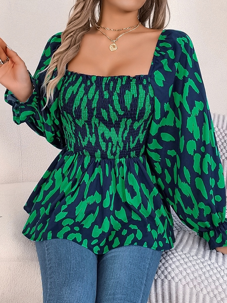Per donna Camicia Blusa Top in chiffon Leopardo Elegante Classico Moderno Manica Lunga Collo quadrato Top Regolari Quotidiano Ferie Uscire Nero Bianco Verde Primavera Autunno del 2026 a $27.99 –P11