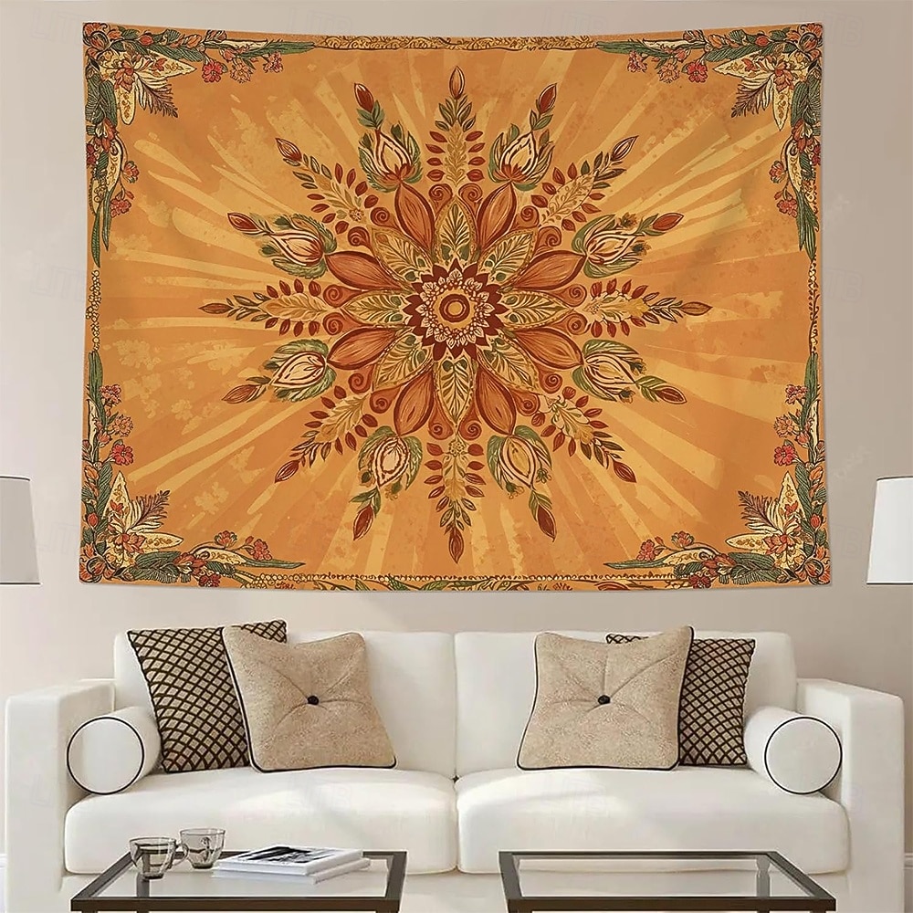 Tapeçaria de parede mandala amarelo mostarda, estilo boho vintage com design floral, grande, em tons terrosos, para decoração de casa, pôster de tecido para fundo de parede. de 2026 por $20.99 –P5