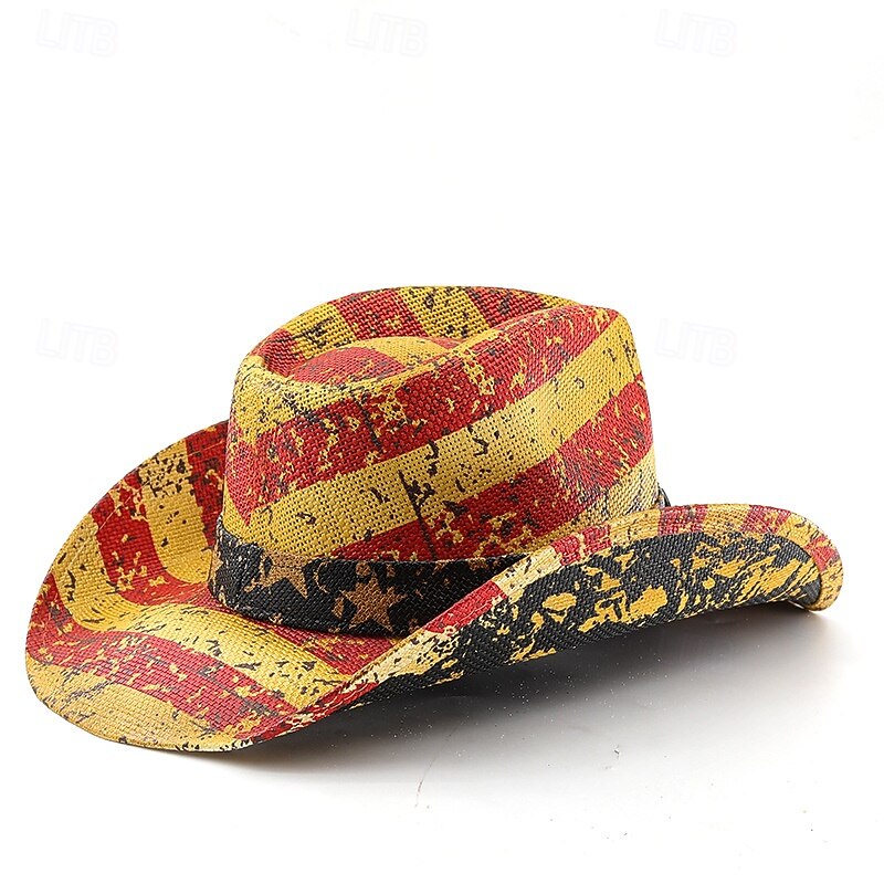 Yhdysvaltojen 250-vuotisjuhla Retro / vintage Villi länsi Cowboy hattu Cowgirl Hattu Lehmityttö Kantri West Cowboy Naamiaispuku Sukupuolineutraali Naamiaiset 4. heinäkuuta Juhla Itsenäisyyspäivä 2026 - $26.99 –P3
