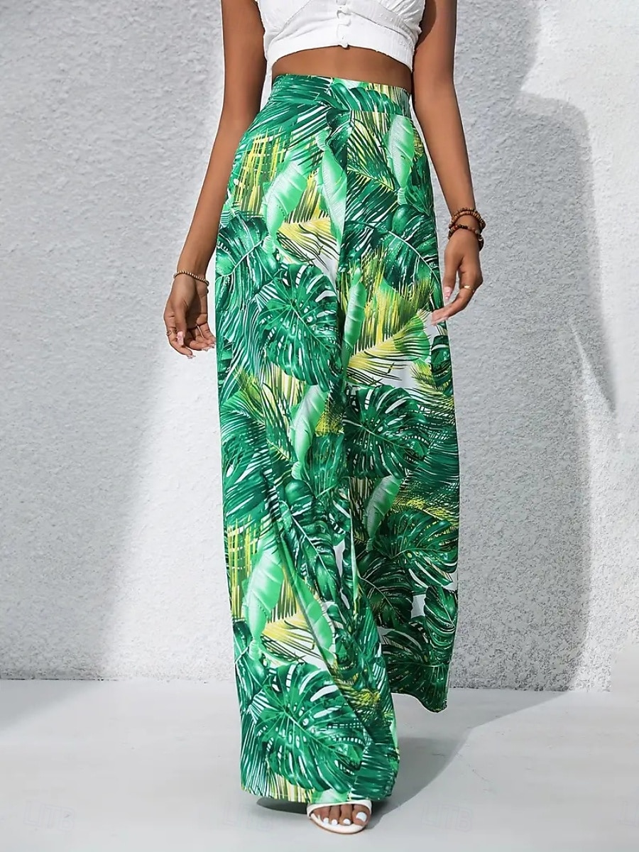 Damen Weite Hosenbeine Chinos Palazzo-Hose Urlaub Streetwear Basic Volle Länge Mittlere Taillenlinie Blumen Tropisch Elastischer Bund Drucken Bequem Unelastisch Täglich Outdoor Straße Blau Marineblau 2026 - $22.99 –P7