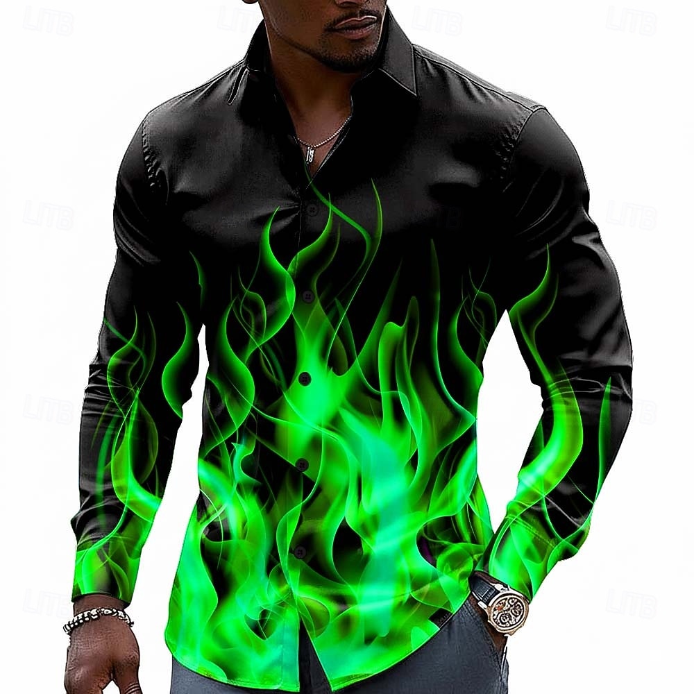 Hombre de impresión en 3D Fuego Resplandor de neón Camisa Abotonar la camisa Camisa de vestir informal Manga Larga Moda informal Ropa de calle Vacaciones Primavera Otoño Cuello Vuelto Impresión 3D 2026 - $27.99 –P4