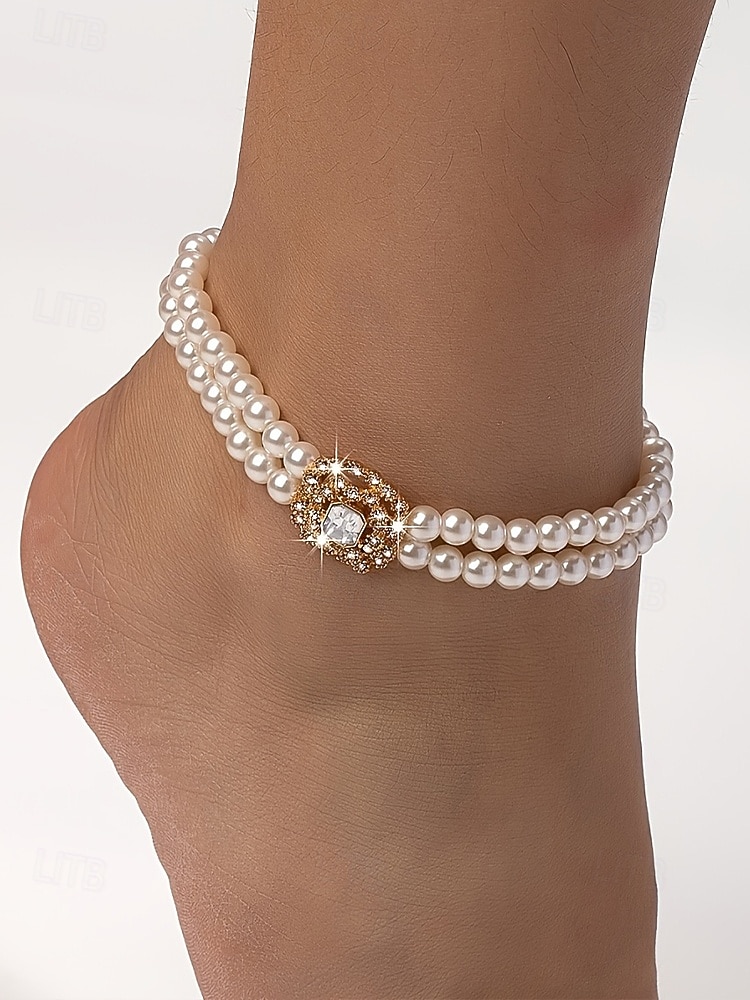Női műgyöngyös bokalánc kristály díszítéssel, elegáns, többszínű gyöngyös dizájn, állítható bokaékszer tengerparti esküvőkre, nyári partikra, menyasszonyi és nyaralós viseletre 2026 - $9.99 –P3