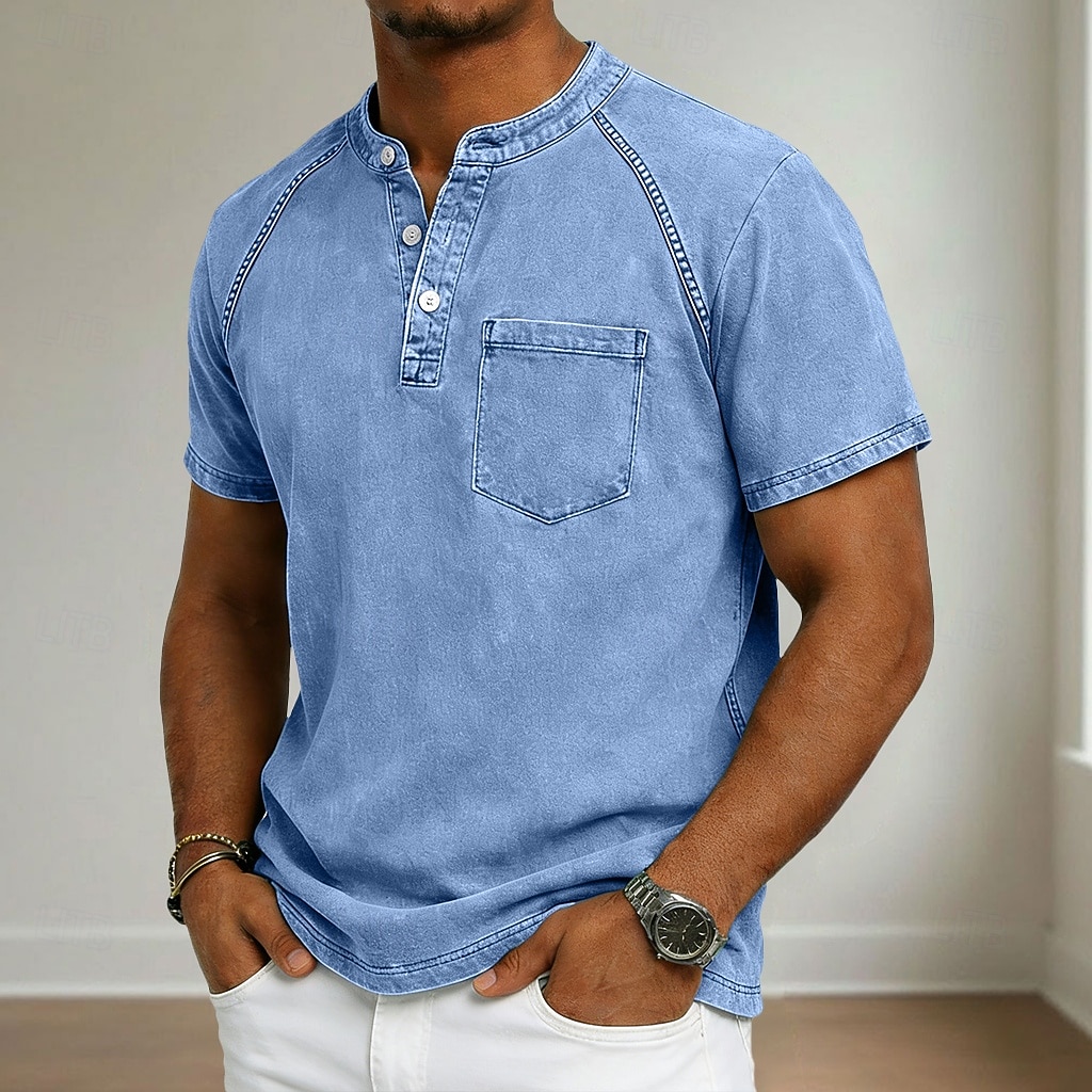 Ανδρικά Μπλουζάκι Πουκάμισο Henley Πουκάμισο 100% Cotton Acid Wash Μπλουζάκι μπλουζάκι Κοντομάνικο Χένλι Φθινόπωρο & Χειμώνας Καλοκαίρι Άνοιξη Σκέτο Βίντατζ Κομψό στυλ street Καθημερινό 2026 - $21.99 –P1