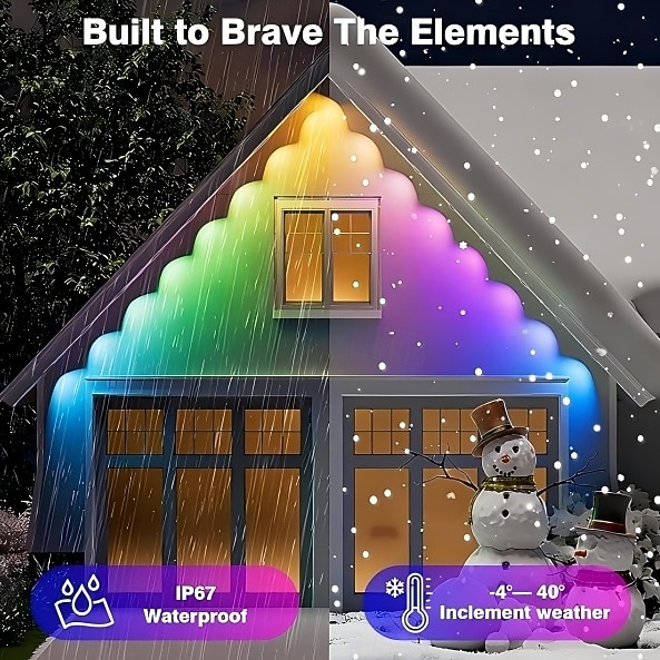 Luces exteriores permanentes, iluminación inteligente RGB para aleros con aplicación y control remoto, 100 pies/150 pies/200 pies, resistente al agua IP67, sincronización de música y escenas de bricolaje para decoración, decoración de jardín, casa, fiesta 2026 - $70.99 –P6