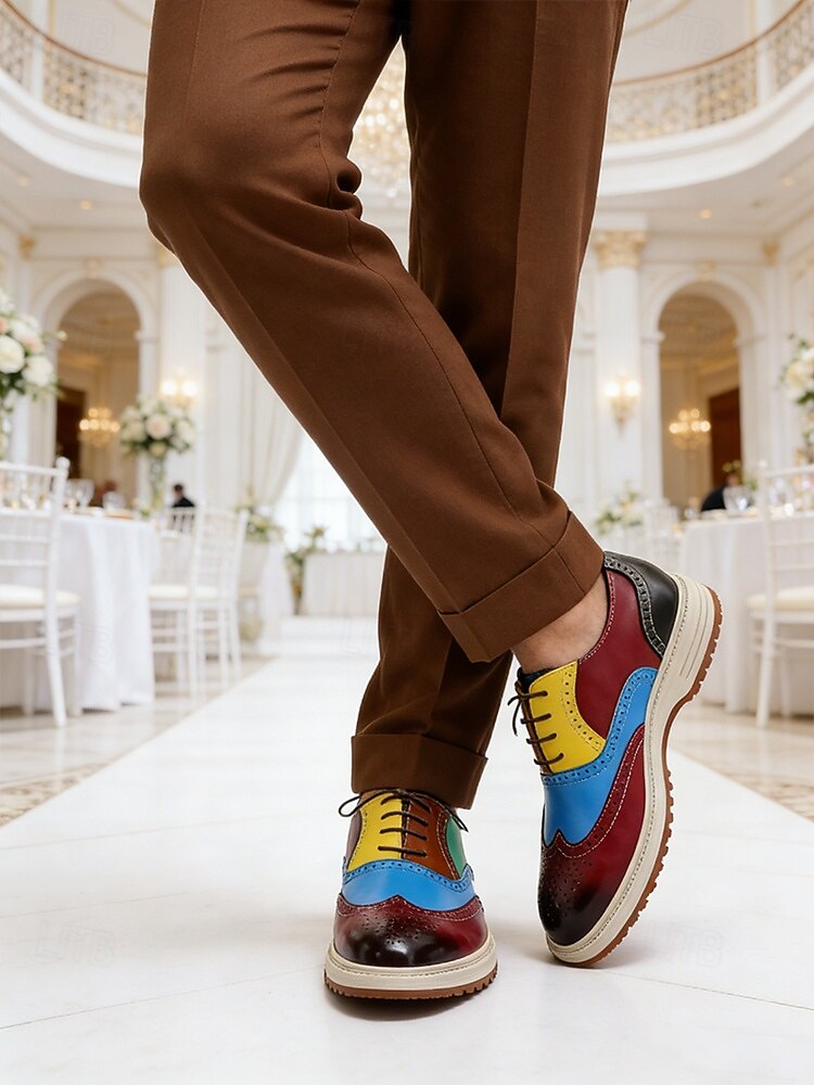 scarpe brogue in similpelle colorate da uomo, calzature formali da lavoro per matrimoni, scarpe eleganti per lo sposo e gli invitati al matrimonio del 2026 a $46.99 –P1
