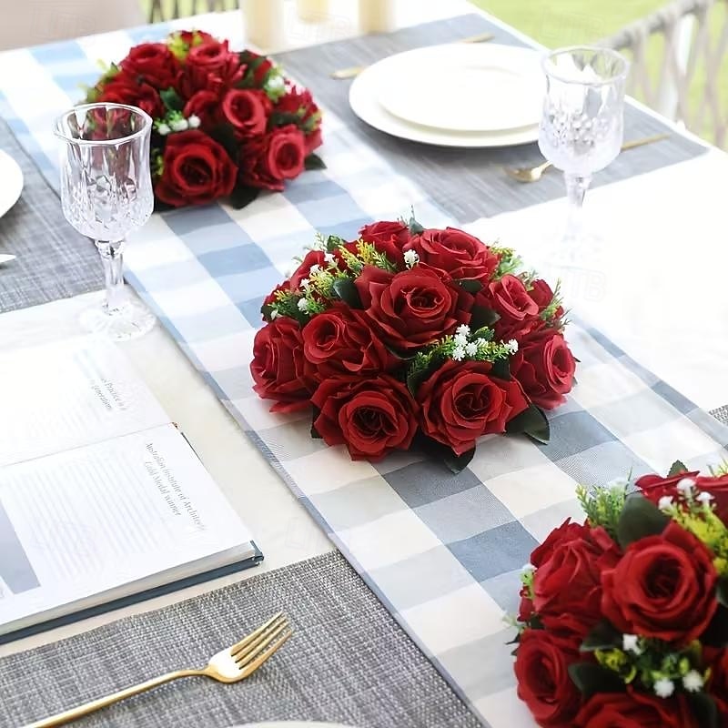 Kunstmatige trouwrozenbal, halfronde, levensechte neprozen voor bruiloft, verloving, thuis, feest, Valentijnsdag, Moederdag &seizoensdecoraties 2026 - $20.99 –P5