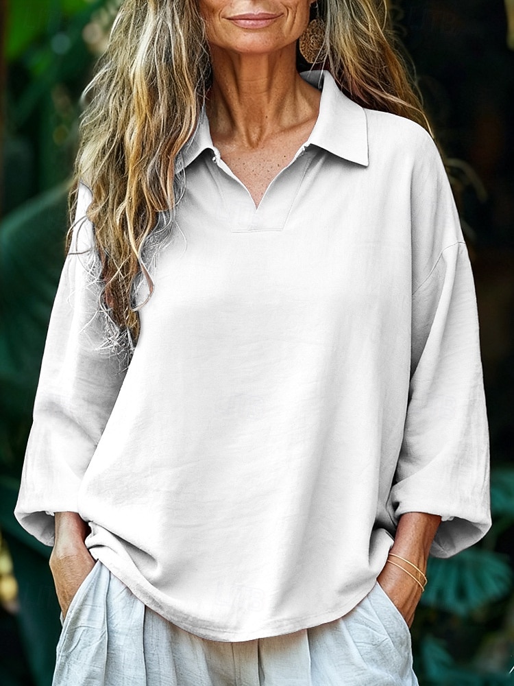 Per donna Camicia popover Camicia Estiva Camicia casual Blusa Arricciato Bottoni Tinta unica Vacanza Elegante Casual Manica Lunga Collo ripiegato Top Regolari Quotidiano All'aperto Ferie Bianco Rosa del 2026 a $21.99 –P2