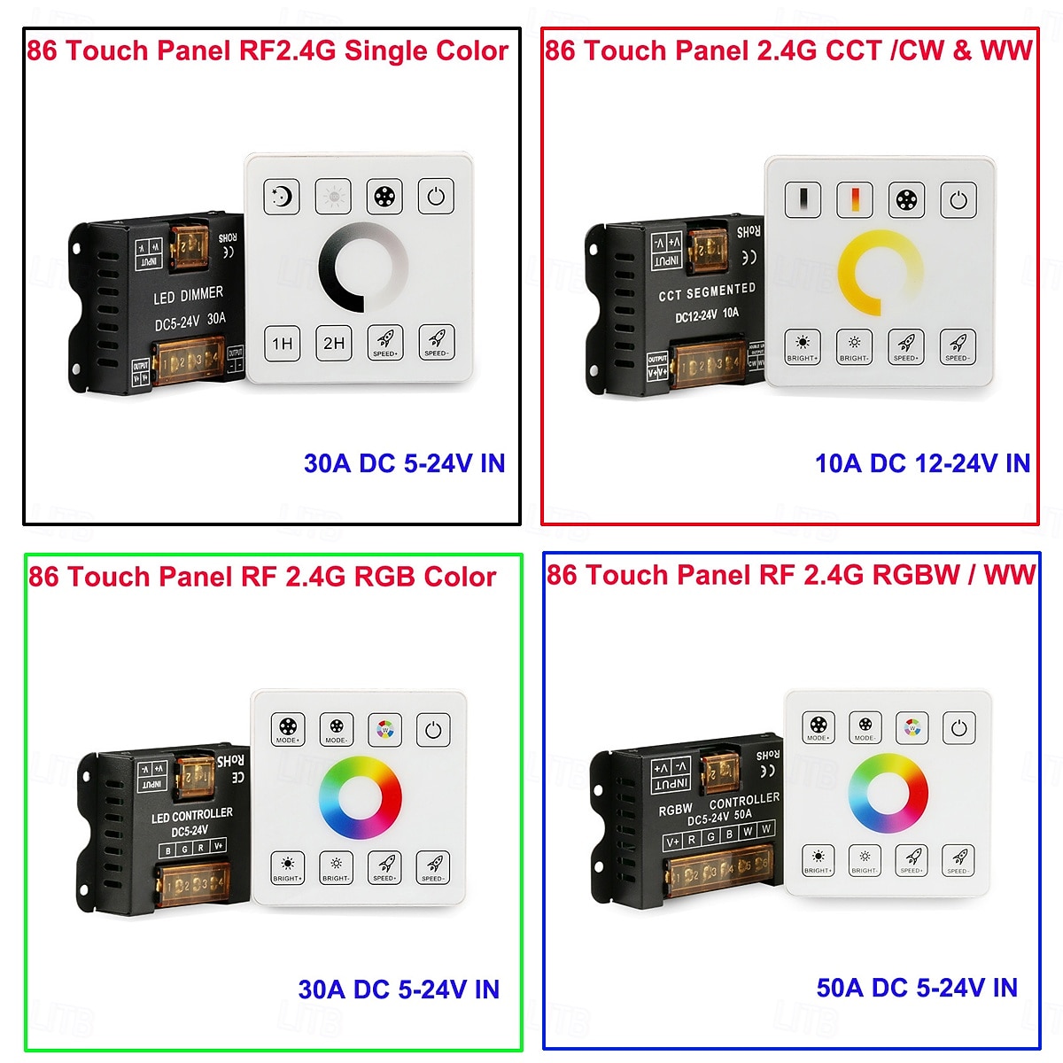 LED-lichtstrip dimmer 2.4G RF draadloze afstandsbediening dimbare wanddimmer geschikt voor enkelkleurige, tweekleurige RGB-, RGBW- en RGBCCT-LED-strips, DC 5V-24V 10-50A, enkelkanaals dimcontroller 2026 - $28.99 –P1