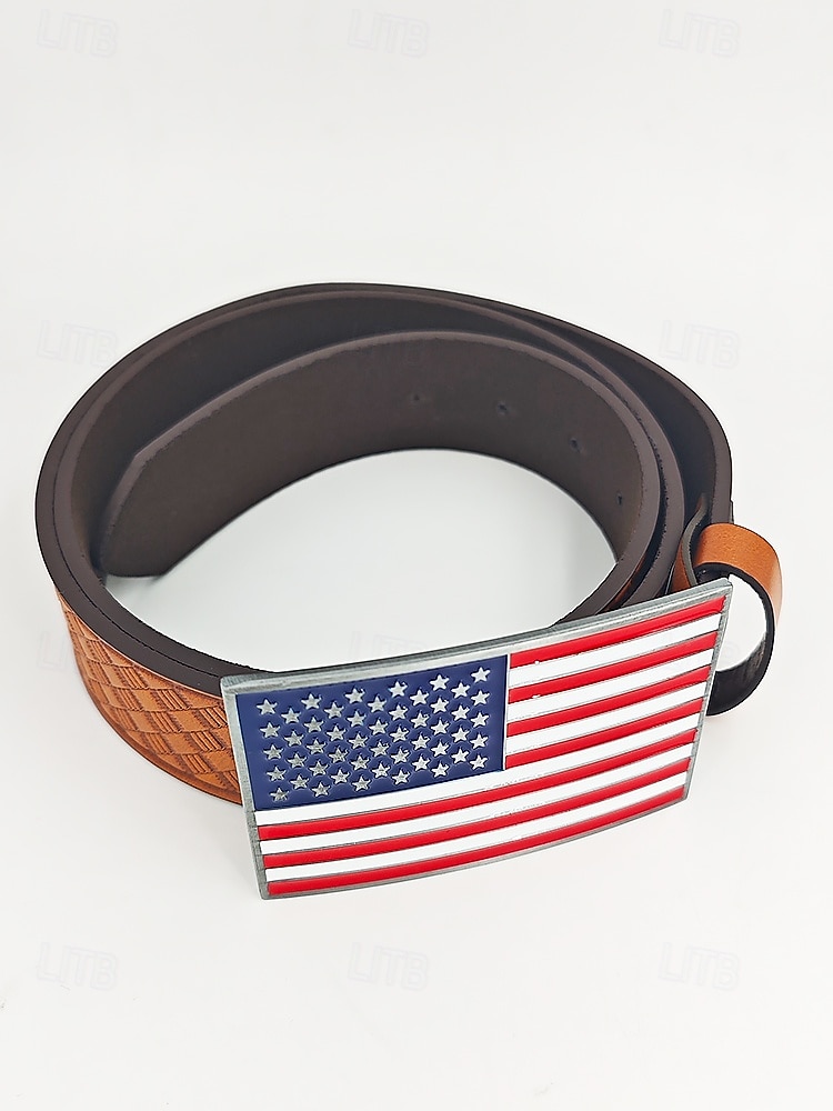 250. výročí Spojených států pánský embosovaný opasek z umělé kůže s přezkou ve tvaru americké vlajky více barev vlastenecký styl pro každodenní nošení a oslavy v USA 2026 - $18.99 –P5