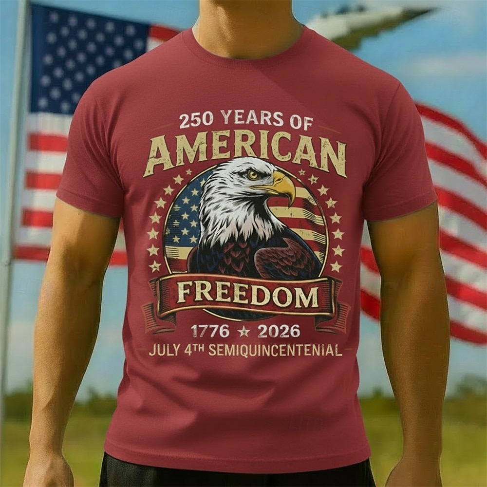 Patriotisk T-skjorte Grafisk T-skjorte Ørn Amerikansk flagg Retro / vintage Patriotisk T-skjorte 1776–2026 til Herre Voksne 3D-utskrift for Uavhengighetsdag 4. juli 2026 - $20.99 –P1
