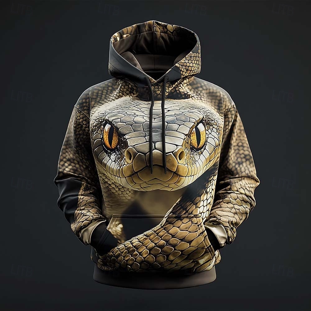 3D Realistic Teal Green Snake Head Hoodie Mens All Over Print Sweatshirt Orange Eyes Scale Texture Pullover Clothing Apparel S M L XL XXL XXXL 2026 - E£1565.75 –P3