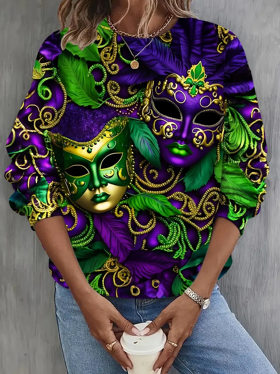 Mulheres Moletom Moletons Imprimir Gráfico Abstrato Moda Casual Manga Longa Gola Redonda Decote Redondo Tops regulares Rua Dia a Dia Vermelho Roxo Verde Primavera Outono Inverno de 2026 por $29.99 –P3