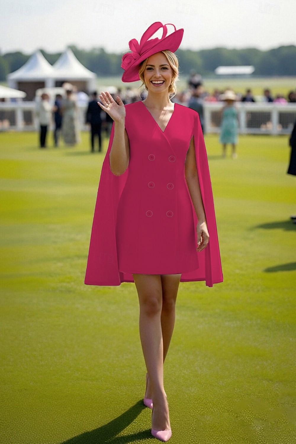 pink kentucky derby dress A-Line Sheath Column Knee Length Derby Dress Mother of the Bride Dress  Short Sleeve V Neck Elegant Vintage Kentucky Derby Stretch Fabric with  Buttons Solid Color 2026