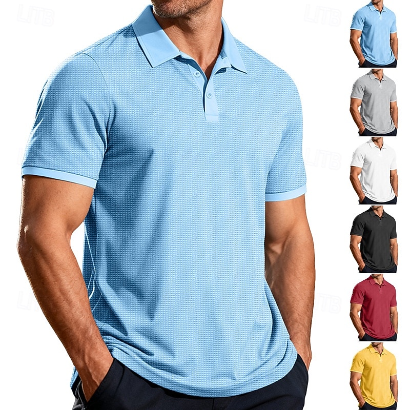 Męskie Koszula golfowa Koszulka polo z dzianiny waflowej Codzienny Biznes Klasyczny Krótki rękaw Moda Nowoczesny Jednokolorowe Guziki Lato Wiosna Wiosna i lato Regularny Czarny Biały Żółty Wino 2026 - $18.49 –P1
