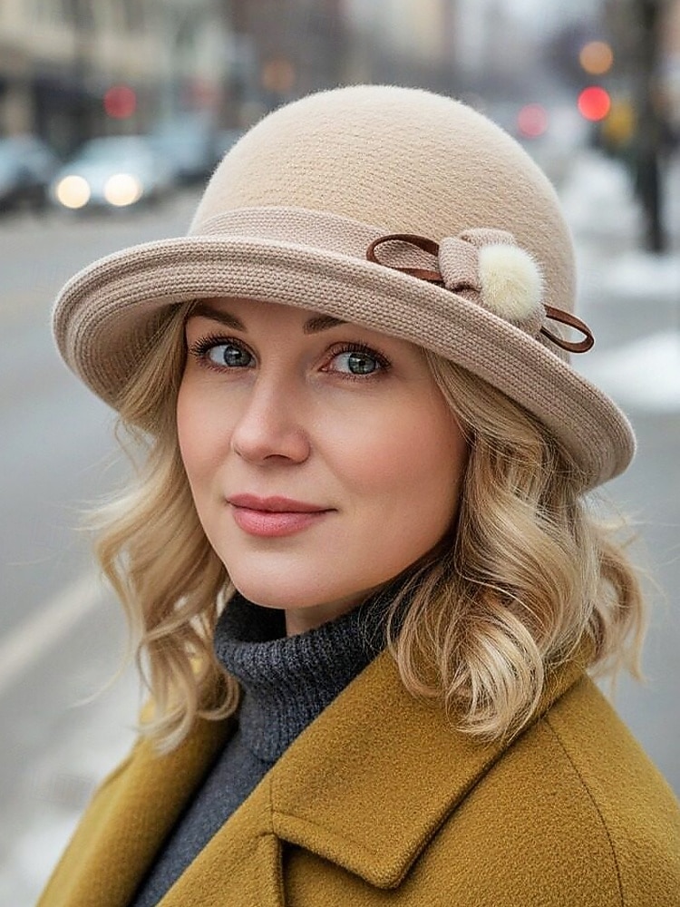 Женская шерстяная фетровая шапка с плюшевым помпоном в виде цветка, доступна в нескольких цветах, идеально подходит для зимы и повседневной носки. 2026 - $14.99 –P2