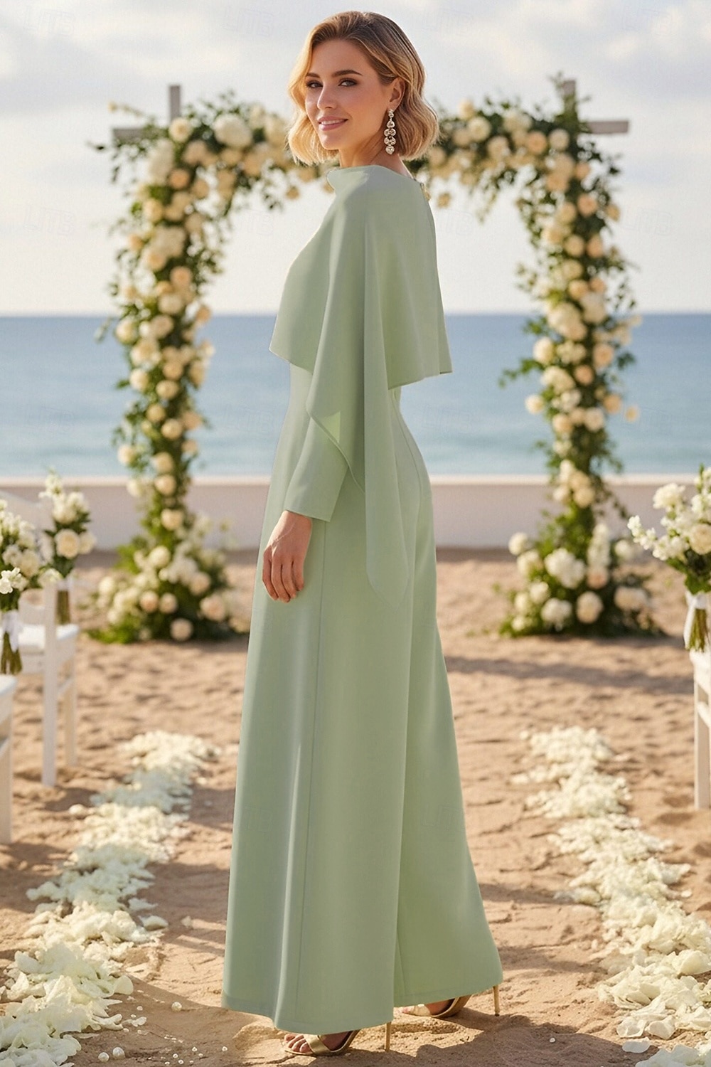 Jumpsuits Floor Length Wrap Dress Mother of the Bride Dress Long Sleeve Boat Neck Elegant Minimalist Formal Wedding Guest with Bandage Solid Color 2026 - $160.99 –P2
