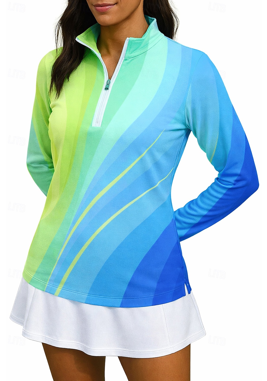 Dames Verloop Gestreept Hemd Sportshirt Wandelen poloshirt Tennisshirt Lange mouw Vetoketju Bloemig UPF50+ UV-bestendig Hoge Elasticiteit Vochtregelerend Ademend Volleybal Tennis Golf Opstaand Rits 2026 - $25.99 –P5