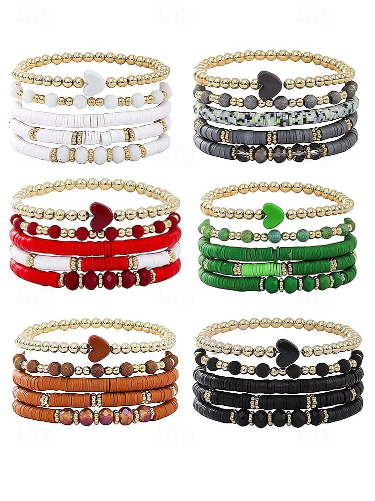 2026年 女性用ボヘミアンアクリルビーズブレスレットセット、ハートチャーム付きマルチカラーストレッチバングル、バレンタインデーのギフトや普段使いに最適な軽量重ね付け可能なブレスレット  コレクション – $7.99 –P7