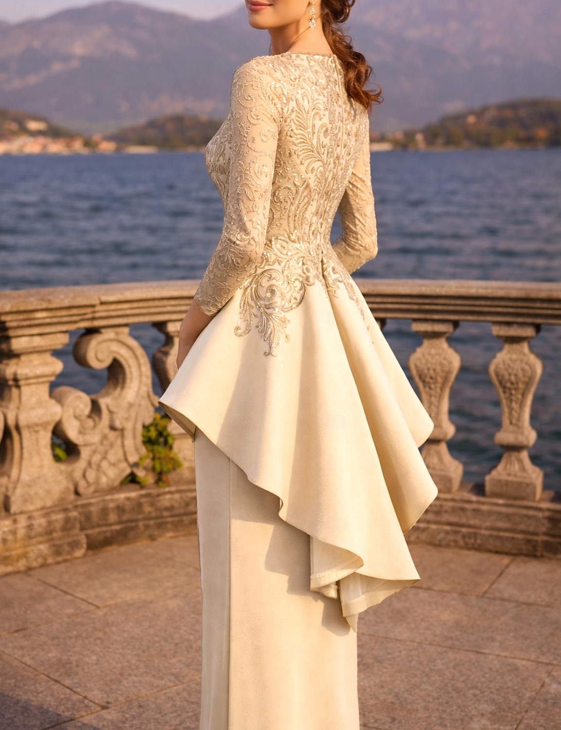 Tubinho Longo Vestido de convidada de casamento Vestido formal Vestido de noite Vestido Para Mãe dos Noivos Manga Longa Scoop pescoço Elegante Festa Formal Convidado do casamento Renda Tecido Que de 2026 por $236.49 –P2