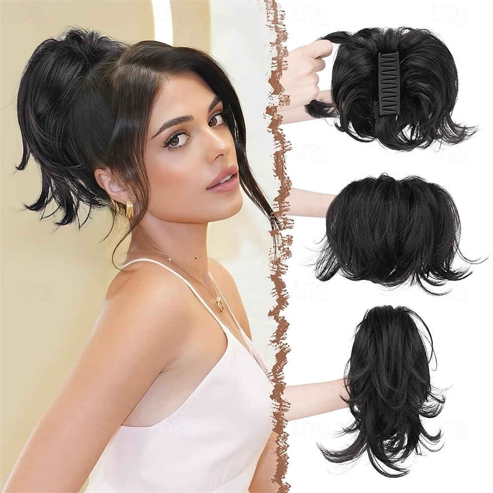 Chignons كعكة الشعر ذيل حصان مع مخلب شعر مستعار صناعي قطعة الشعر إطالة الشعر مجعد مناسب للبس اليومي مناسب للحفلات الحفلات و المساء أسود بني متوسط بني غامق 2026 - $14.49 –P3
