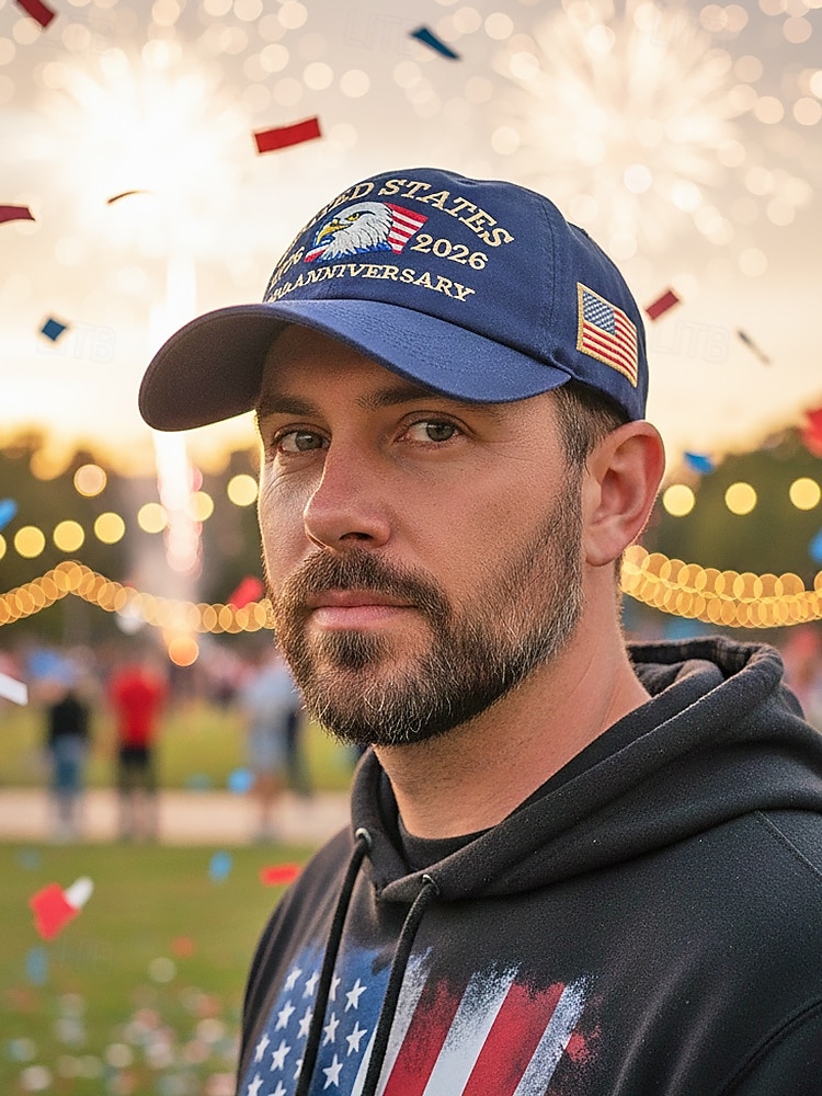 United States 250th Anniversary Men's Adjustable Cotton Cap with Embroidered American Flag, Multiple Colors, Ideal for Independence Day and Celebrations 2026 - $14.99 –P2