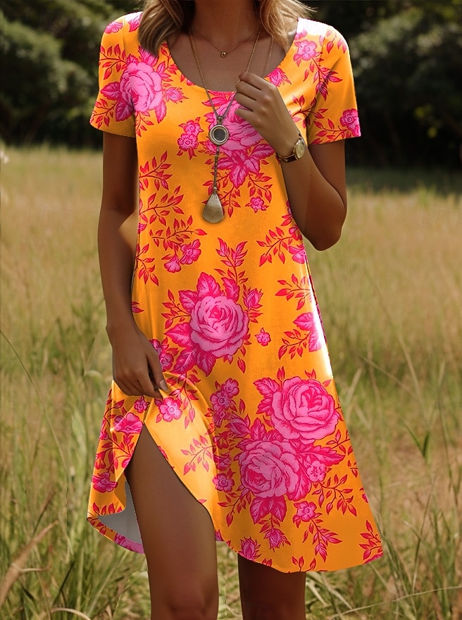 Mulheres Minivestido Vestido T shirt Vestido A Line Vestido de verão Casual Diário Normal Floral Gráfico Manga Curta Crewneck Branco Laranja Verão Primavera de 2026 por $24.99 –P1