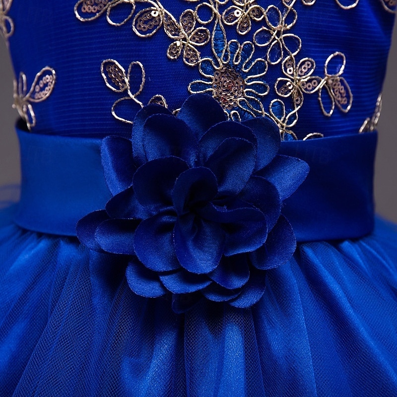 Robe de Demoiselle d'Honneur Fille Fille Robe de soirée Tenue de mariage Soirée Mariage Formel Élégant Mode Beau Maille Fleuri Sans manches Col Rond Gris bleu marine 4 ans et + de 2026 ? $29.99 –P5