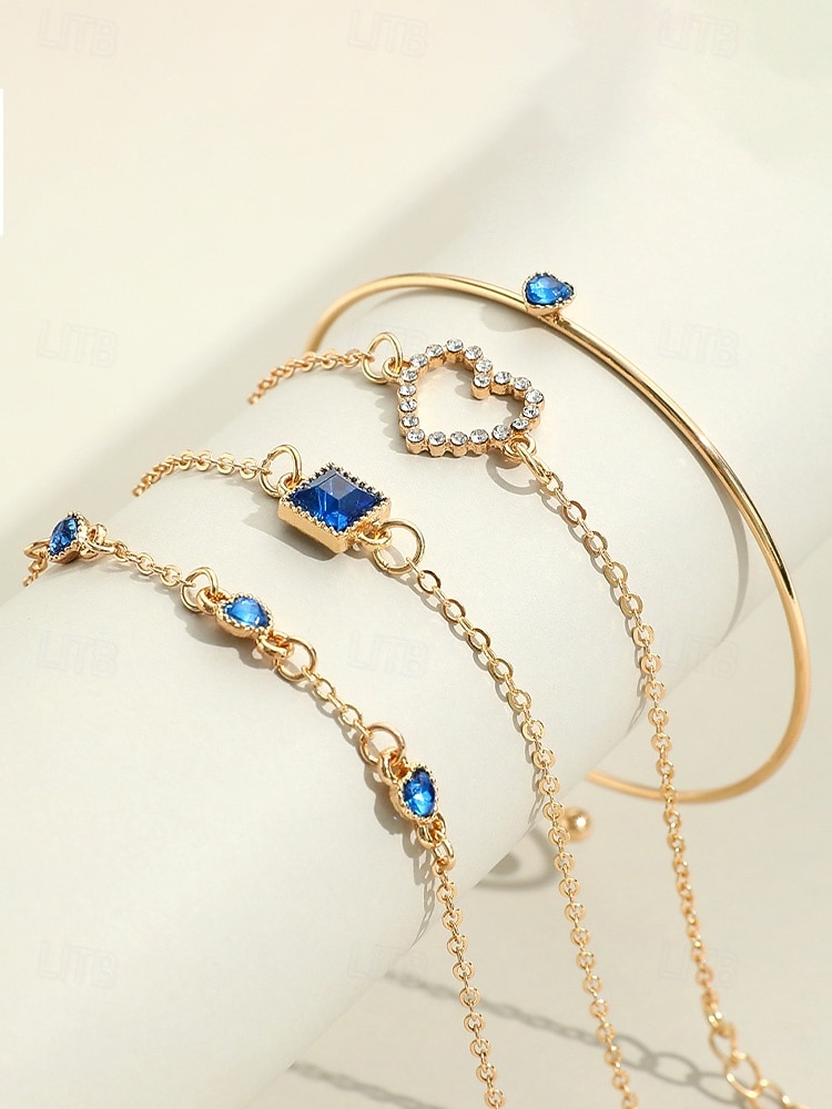 Zestaw bransoletek z zawieszkami w kształcie serca dla kobiet, wielokolorowe bransoletki ze stopu z kryształkami, elegancka i romantyczna biżuteria dla kobiet, idealna na walentynki, na co dzień, na randkę i do codziennych stylizacji 2026 - $9.99 –P6