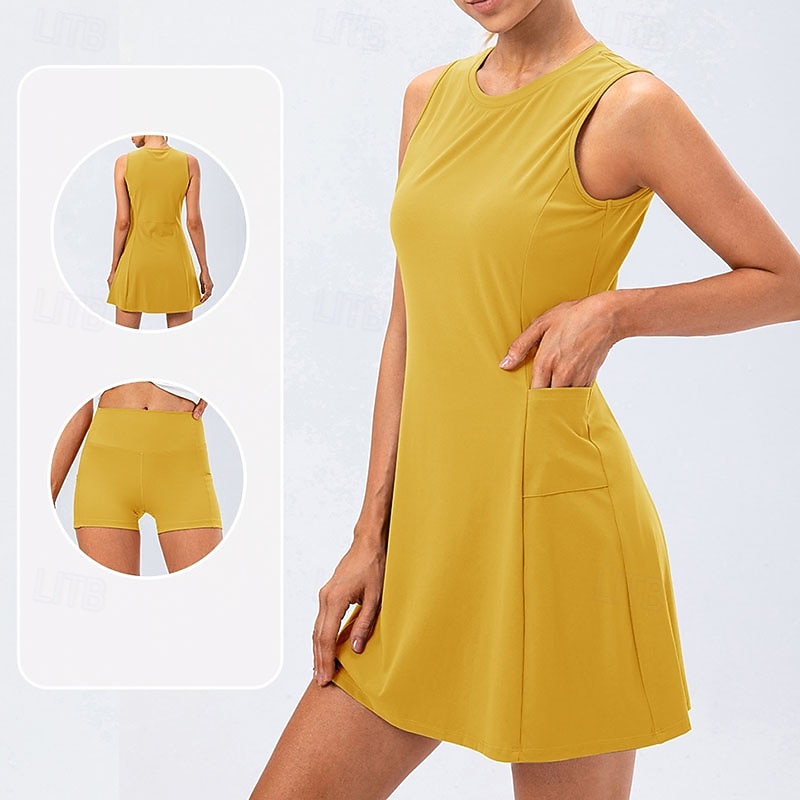 Per donna Tinta unita Abito da tennis Gonne da tennis con pantaloncini Abito sportivo Senza Maniche Patchwork Tasca Assorbimento degli urti Traspirante Tennis Golf Corsa Girocollo Vestito Nero Bianco del 2026 a $47.99 –P7
