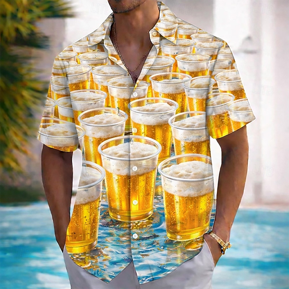 Per uomo Birra Bere bevanda Camicia hawaiana estiva Camicia con Bottoni Camicia Aloha Manica Corta Hawaiano Vacanza Abbigliamento mare Estate Primavera Collo ripiegato Stampa 3D camicie con colletto del 2026 a $25.99 –P2