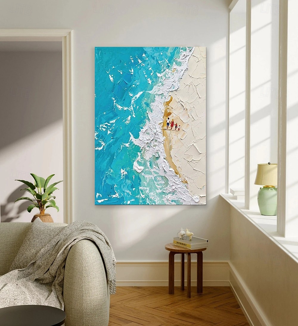 Handmade Oil Painting Canvas Wall Art Decoration Abstract Texture Painting  Blue Sea Beach Vacation Style Living Room Entrance Hall Decoration Home Decor Rolled Frameless Unstretched Painting 2026 - $57.99 –P3