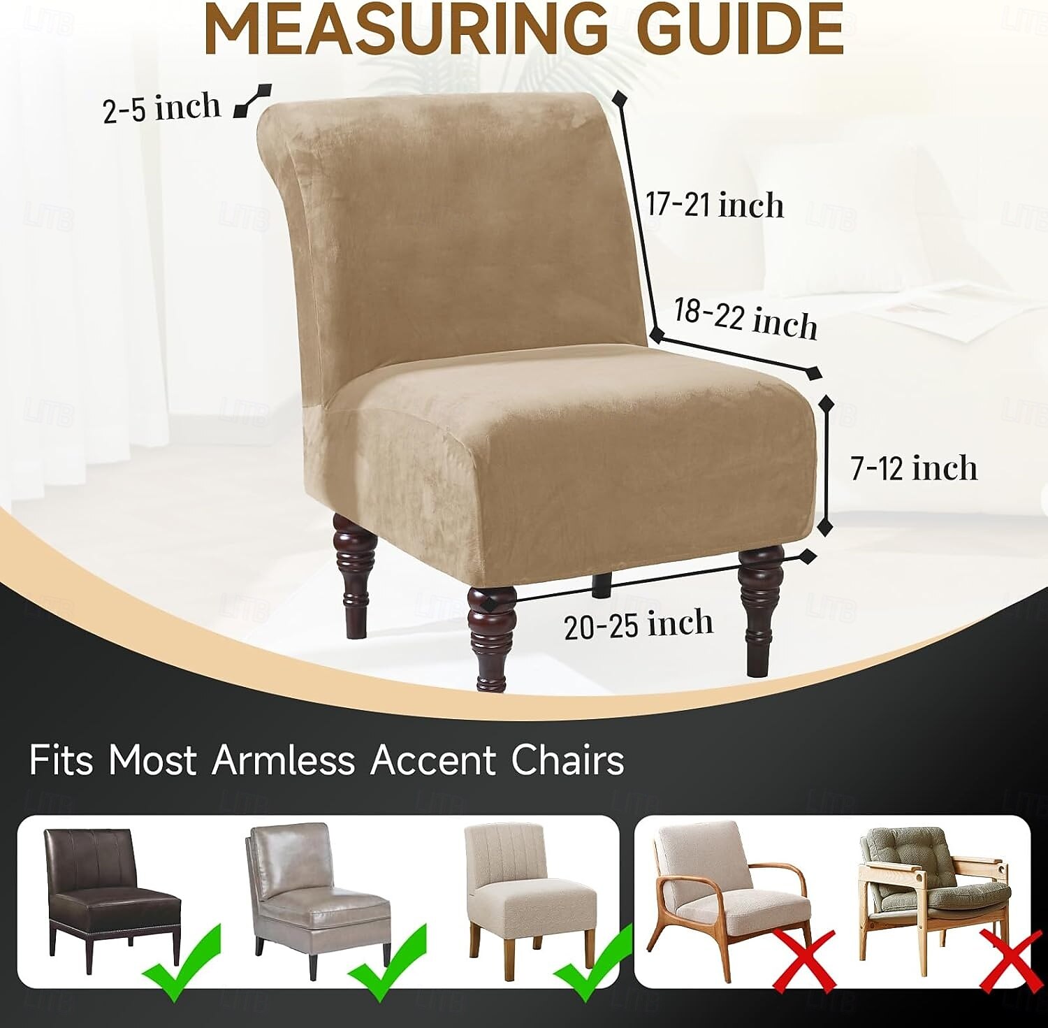 Velvet Armless Accent Chair Cover, Soft Stretch Accent Chair Slipcovers Without Arms Removable Armless Chair Furniture Protector Covers for Living Room/Dining Room/Hotel 2026 - $50.99 –P9