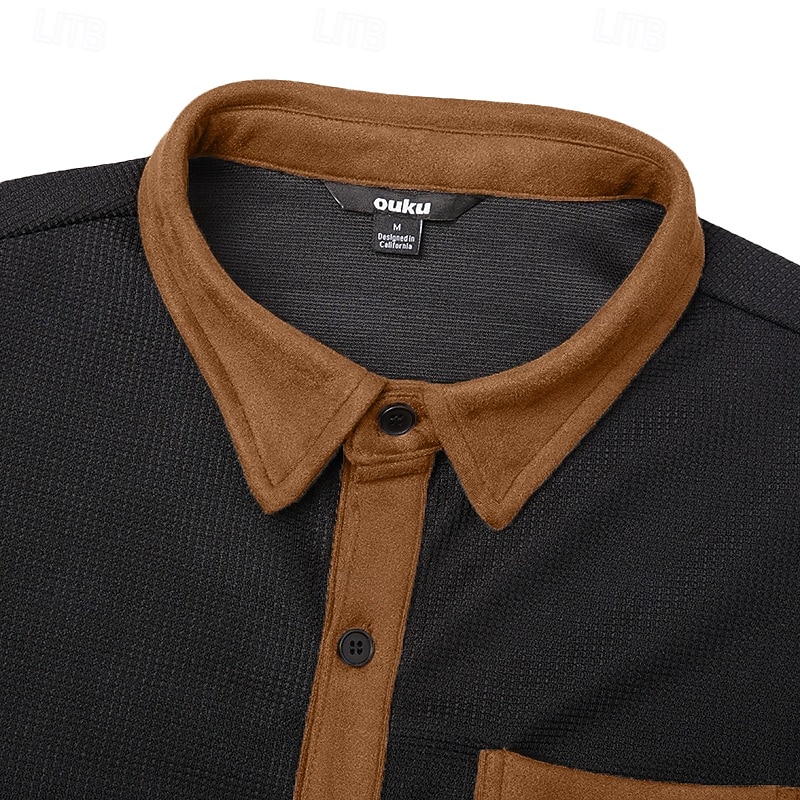 Voor heren Overhemd Wafel Shirt Normaal shirt Vintage overhemd Overhemd met knopen Zwart Marineblauw Groen Grijs Lange mouw Met Textuur Revers Casual Dagelijks Kleurenblok Kleding Modieus Modern 2026 - $29.99 –P7