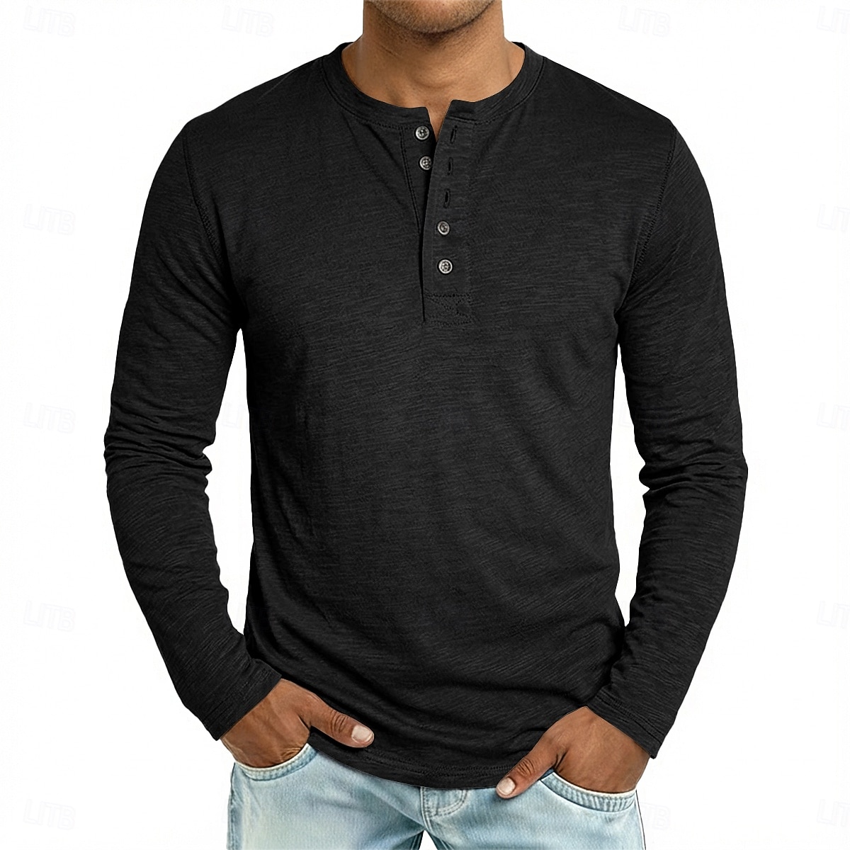 Hombre Henley Shirt Tee Camiseta 100% algodón Manga Larga Color sólido Plano Un Color Moda Design Casual Botones Puro Henley Casual Diario Exterior Verano Primavera Otoño Negro Blanco Azul Marino 2026 - $18.49 –P8