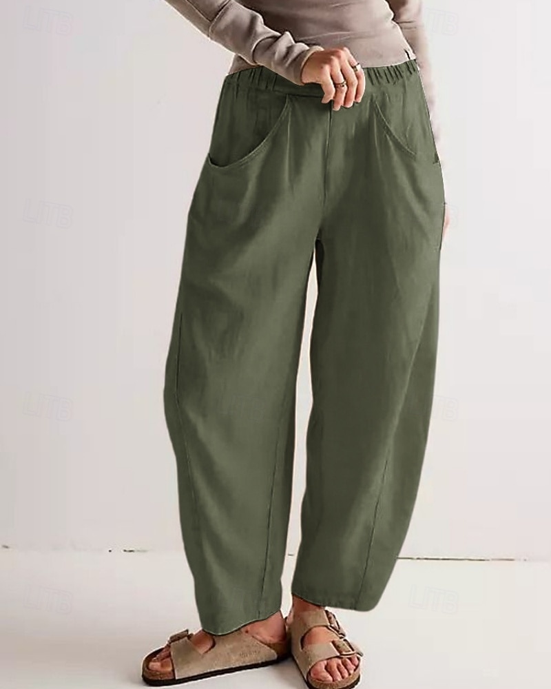 Dames Broek met linnenlook Zomerbroek Wijde broek Harembroek Vakantie Modieus Basic Volledige lengte Natuurlijk Effen Zak Elastische taille Comfort Sneldrogend Zacht Inelastisch Streetwear Strand 2026 - $18.99 –P6