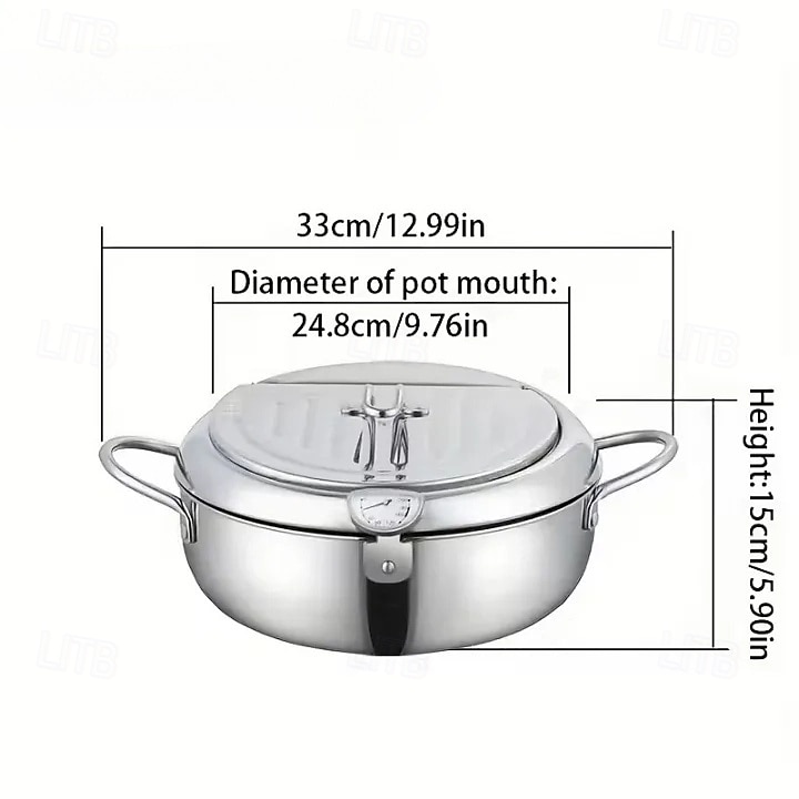 Friteuse van 304 roestvrij staal met temperatuurregeling, multifunctionele oliebesparende frituurpan met uitneembaar filtermandje, universele voet voor gasfornuis &inductiekookplaten, frituurpan van 2026 - $42.99 –P15