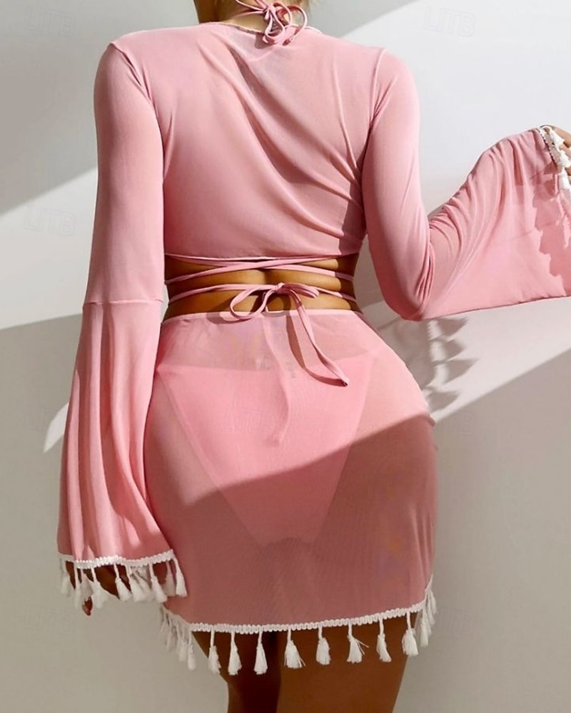 Per donna Bikini Top bikini con scollo all'americana Costume da bagno Tinta unita Con copertura Protezione UV Asciugatura Rapida Alta elasticità Manica Lunga Costume da Bagno Costume da bagno Surf del 2026 a $21.99 –P4