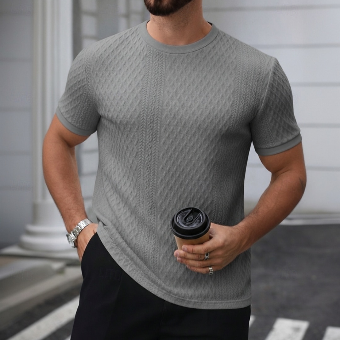 Homme T-shirt Manches courtes Col ras du cou Été Printemps Toutes saisons Couleur Unie Texturé Mode Designer Basique Jacquard Pur Occasionnel Vacances Décontracté Quotidien bleu marine T-shirt haut de 2026 ? $20.99 –P8