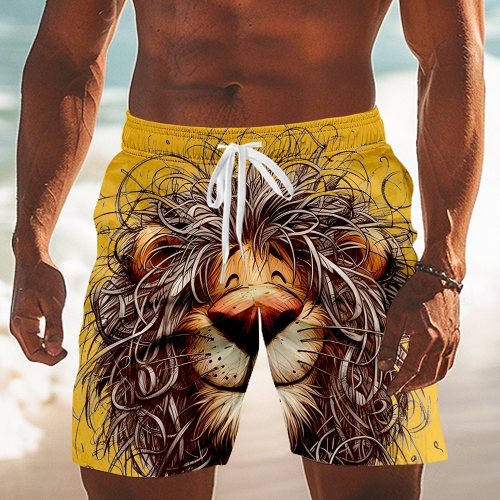 Homens Desenho Animado Leão Engraçado Calção Justo de Natação Shorts de Natação Bermuda de Surf Cintura Média Havaiana férias na praia Bolsos laterais Forro de malha Cintura elástica com cordão de 2026 por $20.99 –P5