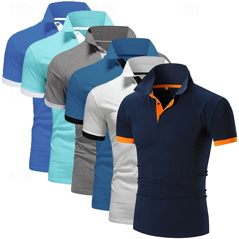 6PCS Men's Polo Golf Shirt Casual Sports Classic Short Sleeve Basic Solid Color Plain 6-Piece Multi-pack Summer Spring All Seasons Regular Fit Polo 2026 - $67.99 –P5