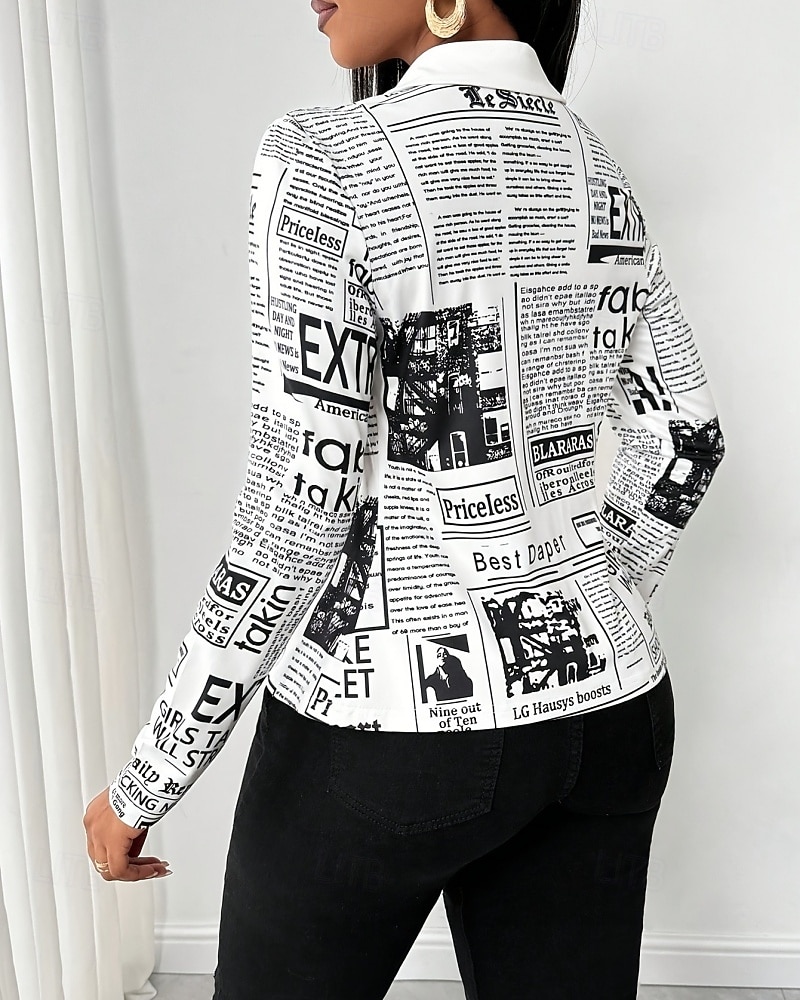 Women's Shirt Blouse Buttons Letter Stylish Modern Casual Long Sleeve Shirt Collar Regular Tops Daily Holiday Going out White Summer Spring 2026 - $32.99 –P3