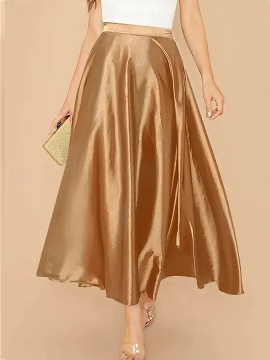 Women's Satin Skirts Elegant Vintage Fashion Casual Midi High Waist Skirts Plain Ruched Patchwork Inelastic Daily Office / Career Blue Yellow Pink Summer Spandex Satin 2026 - $29.99 –P1