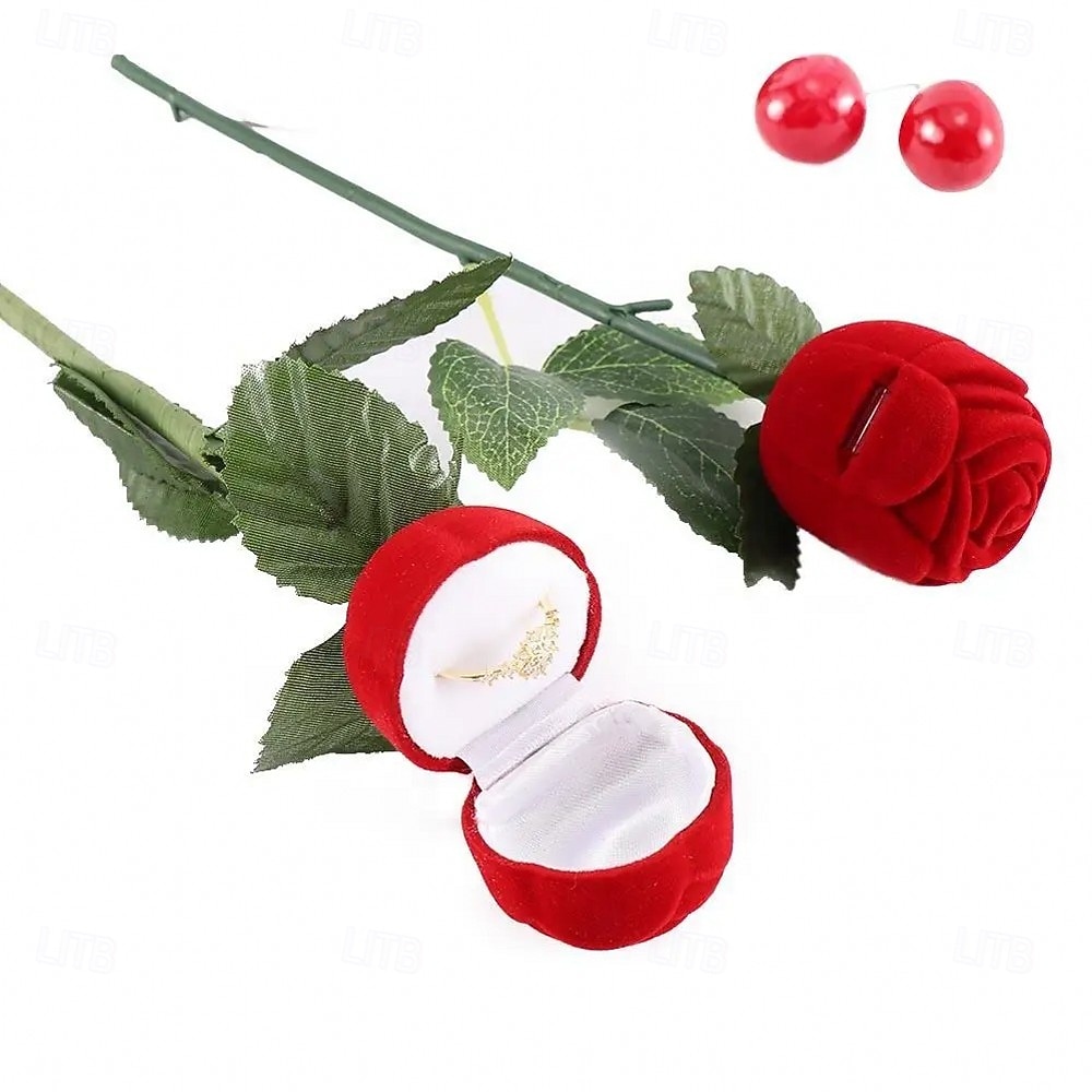1PC Flocked Rose Ring Box Long Root Rose Creative Red Rose Flower Ring Display Box Proposal Engagement Anniversary Romantic Gift Box Wedding Jewelry Display Storage 2026 - $9.99 –P12