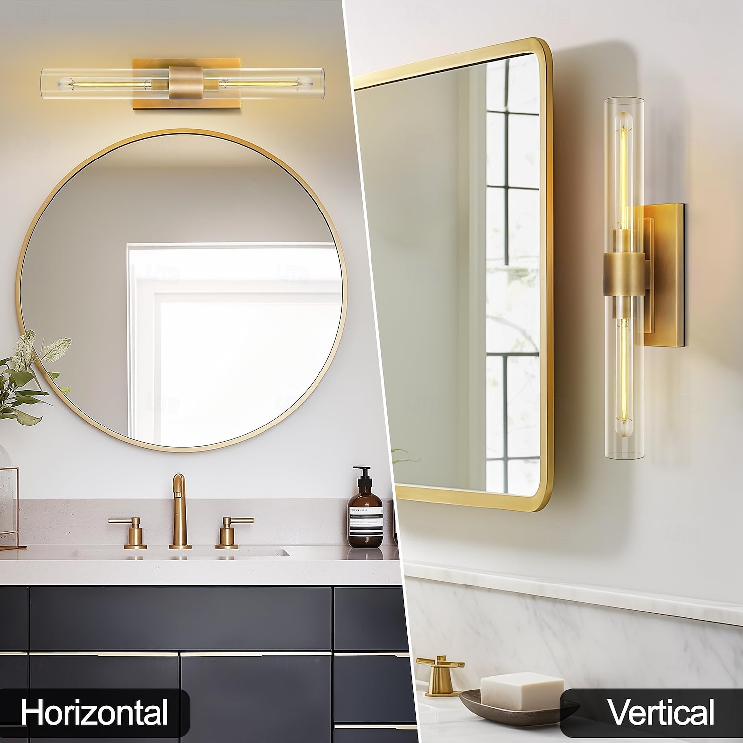 Badkamerverlichting, wandlampen met glazen buis, voet van geborsteld messing, badkamerwandlampen, nachtlampje voor de slaapkamer, wandlamp voor de kaptafel, woonkamer, hal 2026 - $234.87 –P2
