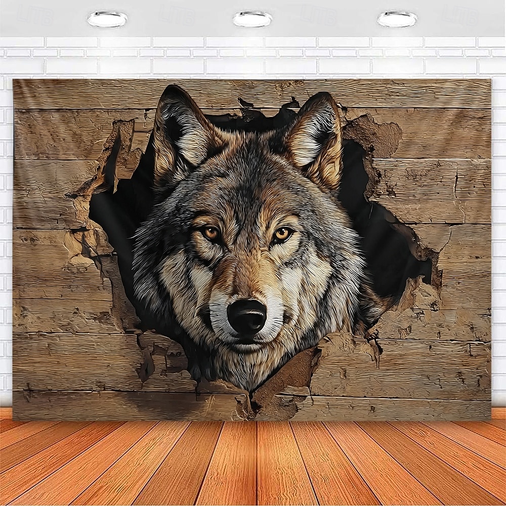 3D-ulveteppe veggteppe realistisk treulv som kommer ut av tre veggdekor stor stoffplakat til stue soverom mannehule 2026 - $19.99 –P6