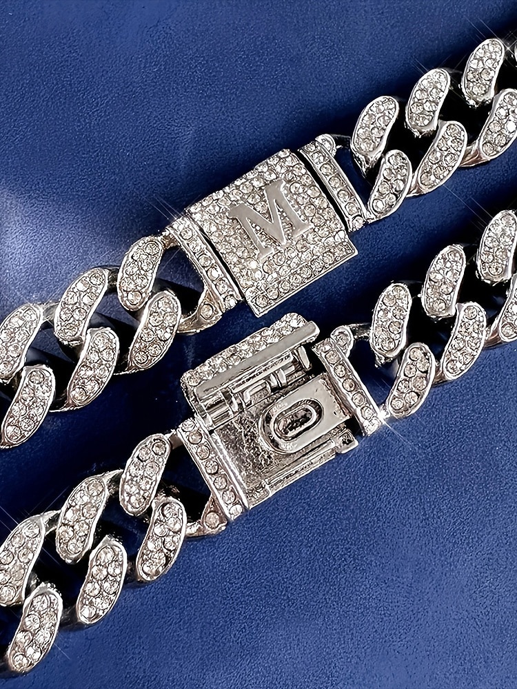 Herrarmband i legeringskedja med alfabetets initialer – personligt kristallbesatt armband för alla hjärtans dag, bröllop och presenter 2026 - $11.99 –P6